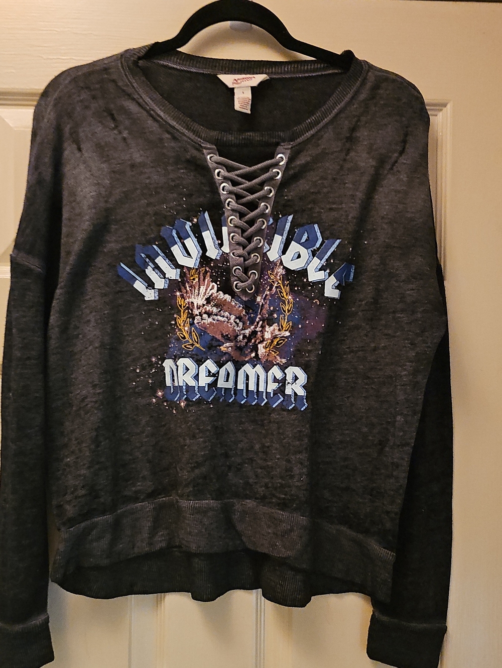 Arizona Jean Company Lace-Up 'Dreamer' Crewneck Sweater - Charcoal Gray